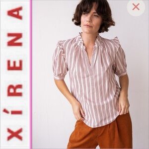 XiERNA Livi Short Sleeve Stripe Ruffle Detail Size Small